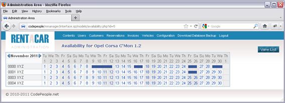 availability calendar