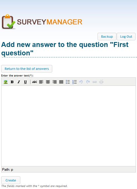 Create answer screen